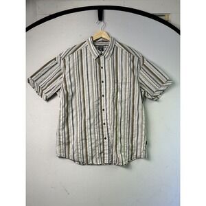 Kuhl Suncel Mens XL Short Sleeve Button Down‎ Shirt Striped Grey Hiking Gorp